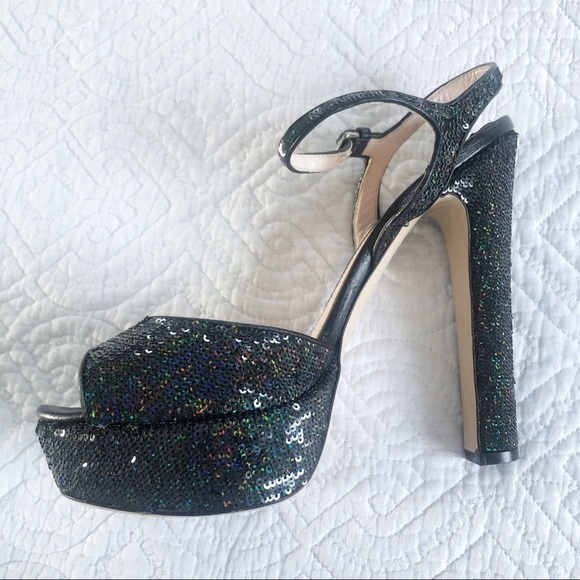 Miu Miu Black Sequined Glitter Platform Sandals 40.5 or Sz 10 - Picture 14 of 14